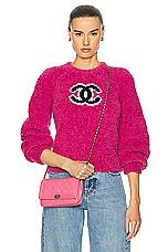 FWRD Renew Chanel Teddy Sweater in Pink, view 1, click to view large image.