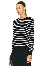 FWRD Renew Chanel Striped Sweater in Black & White, view 3, click to view large image.