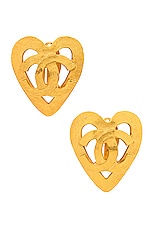 FWRD Renew Chanel Coco Mark Heart Earrings in Gold, view 1, click to view large image.