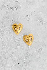 FWRD Renew Chanel Coco Mark Heart Earrings in Gold, view 2, click to view large image.