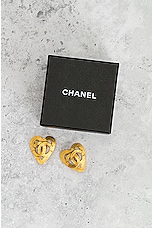 FWRD Renew Chanel Coco Mark Heart Earrings in Gold, view 7, click to view large image.