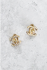 FWRD Renew Chanel Coco Mark Rhinestone Earrings in Gold, view 2, click to view large image.