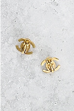 FWRD Renew Chanel Coco Mark Rhinestone Earrings in Gold, view 3, click to view large image.
