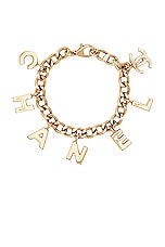 FWRD Renew Chanel Logo Chain Bracelet in Gold, view 1, click to view large image.