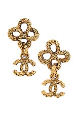 FWRD Renew Chanel Coco Mark Dangle Earrings in Gold, view 1, click to view large image.