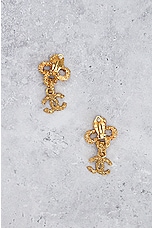 FWRD Renew Chanel Coco Mark Dangle Earrings in Gold, view 3, click to view large image.