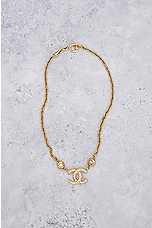 FWRD Renew Chanel Coco Mark Rhinestone Necklace in Gold, view 2, click to view large image.