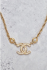 FWRD Renew Chanel Coco Mark Rhinestone Necklace in Gold, view 3, click to view large image.