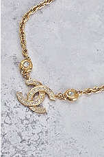 FWRD Renew Chanel Coco Mark Rhinestone Necklace in Gold, view 6, click to view large image.