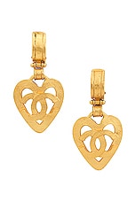 FWRD Renew Chanel Heart Clip On Earrings in Gold, view 1, click to view large image.