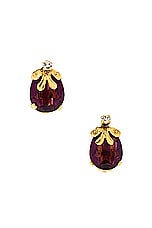 FWRD Renew Chanel Stone Clip On Earrings in Gold & Burgundy, view 1, click to view large image.
