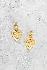 FWRD Renew Chanel Coco Mark Dangling Heart Clip On Earrings in Light Gold, view 3, click to view large image.