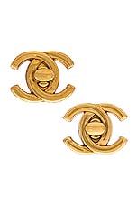 FWRD Renew Chanel Turnlock Clip On Earrings in Light Gold, view 1, click to view large image.
