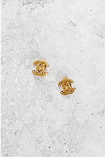 FWRD Renew Chanel Turnlock Clip On Earrings in Light Gold, view 2, click to view large image.
