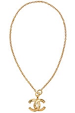 FWRD Renew Chanel Coco Mark Necklace in Light Gold, view 1, click to view large image.
