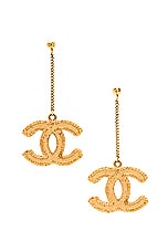 FWRD Renew Chanel Coco Mark Dangle Earrings in Light Gold, view 1, click to view large image.