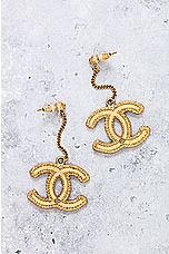 FWRD Renew Chanel Coco Mark Dangle Earrings in Light Gold, view 3, click to view large image.