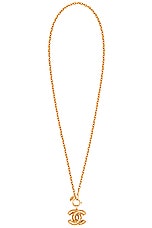 FWRD Renew Chanel Coco Mark Quilted Necklace in Gold, view 1, click to view large image.