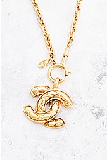 FWRD Renew Chanel Coco Mark Quilted Necklace in Gold, view 3, click to view large image.