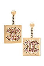 FWRD Renew Chanel Coco Mark Drop Earrings in Light Gold, view 1, click to view large image.