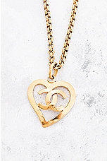 FWRD Renew Chanel 1995 Coco Mark Heart Necklace in Gold, view 3, click to view large image.