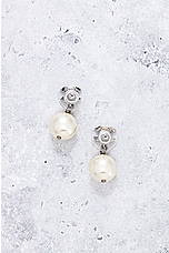 FWRD Renew Chanel Coco Mark Rhinestone Pearl Earrings in Silver, view 3, click to view large image.