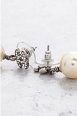 FWRD Renew Chanel Coco Mark Rhinestone Pearl Earrings in Silver, view 5, click to view large image.