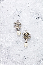 FWRD Renew Chanel Coco Mark Pearl Earrings in Silver, view 2, click to view large image.