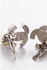 FWRD Renew Chanel Coco Mark Pearl Earrings in Silver, view 4, click to view large image.