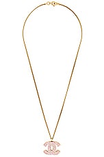 FWRD Renew Chanel Coco Mark Rhinestone Necklace in Gold, view 1, click to view large image.