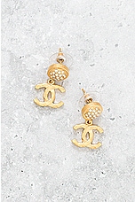 FWRD Renew Chanel Coco Mark Rhinestone Earrings in Gold, view 2, click to view large image.