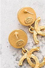 FWRD Renew Chanel Coco Mark Rhinestone Earrings in Gold, view 4, click to view large image.