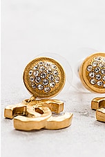 FWRD Renew Chanel Coco Mark Rhinestone Earrings in Gold, view 5, click to view large image.
