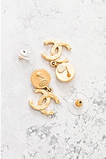 FWRD Renew Chanel Coco Mark Rhinestone Earrings in Gold, view 6, click to view large image.
