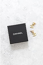 FWRD Renew Chanel Coco Mark Rhinestone Earrings in Gold, view 7, click to view large image.