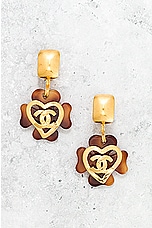FWRD Renew Chanel Coco Mark Tortoiseshell Clover Swing Earrings in Gold, view 2, click to view large image.