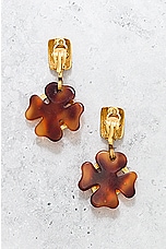 FWRD Renew Chanel Coco Mark Tortoiseshell Clover Swing Earrings in Gold, view 3, click to view large image.