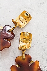 FWRD Renew Chanel Coco Mark Tortoiseshell Clover Swing Earrings in Gold, view 4, click to view large image.