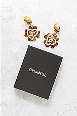 FWRD Renew Chanel Coco Mark Tortoiseshell Clover Swing Earrings in Gold, view 7, click to view large image.