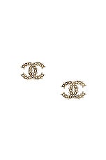 FWRD Renew Chanel Coco Mark Rhinestone Earrings in Light Gold, view 1, click to view large image.