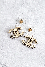 FWRD Renew Chanel Coco Mark Rhinestone Earrings in Light Gold, view 4, click to view large image.