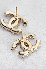 FWRD Renew Chanel Coco Mark Rhinestone Earrings in Light Gold, view 5, click to view large image.