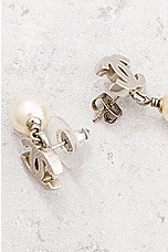 FWRD Renew Chanel Coco Mark Pearl Earrings in Silver, view 3, click to view large image.