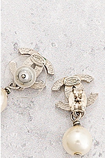 FWRD Renew Chanel Coco Mark Pearl Earrings in Silver, view 4, click to view large image.