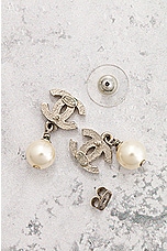 FWRD Renew Chanel Coco Mark Pearl Earrings in Silver, view 5, click to view large image.