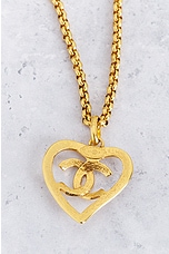 FWRD Renew Chanel Coco Mark Heart Necklace in Gold, view 4, click to view large image.
