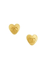 FWRD Renew Chanel Coco Heart Clip-On Earrings in Gold, view 1, click to view large image.