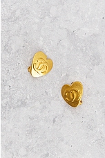 FWRD Renew Chanel Coco Heart Clip-On Earrings in Gold, view 2, click to view large image.