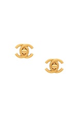FWRD Renew Chanel Turnlock Clip-On Earrings in Gold, view 1, click to view large image.