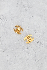 FWRD Renew Chanel Turnlock Clip-On Earrings in Gold, view 3, click to view large image.